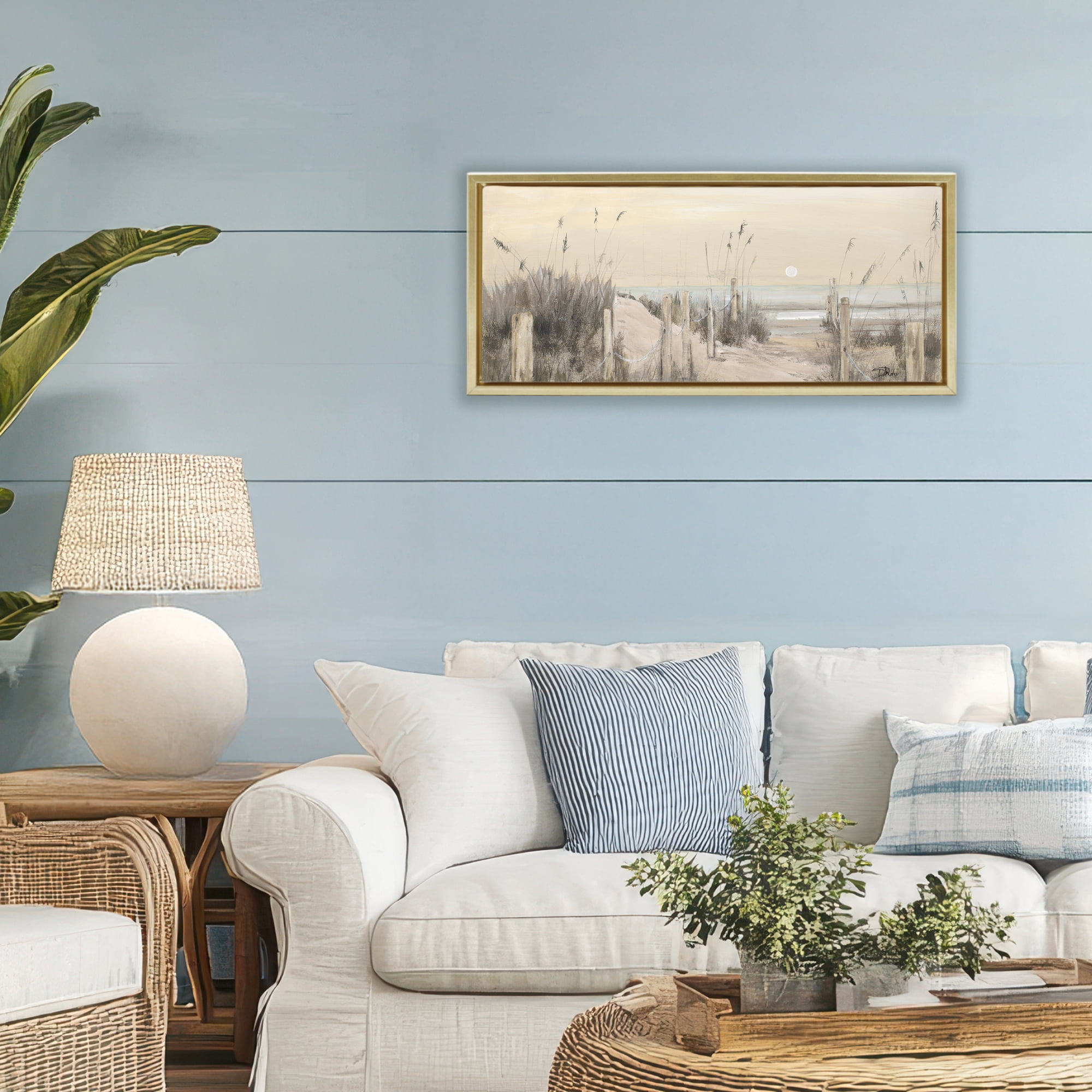 Stupell Industries White Moon Over Ocean Gold Framed Floater Canvas Wall Art, design by Patricia Pinto