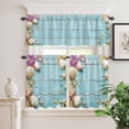 thumbnail image 3 of Kitchen Window Curtains Valance and Tier Set, Summer Shell Starfish Flower Rod Pocket Tier Curtain Valance Set, Farm Blue Wood Board Light Filtering Cafe Curtains for Bedroom Living Room, 3 of 9