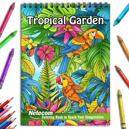 Netecom Tropical Garden Coloring Book for Adults Spiral Bound Soft Cover