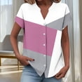 thumbnail image 3 of Smsaxvxz Summer Tops for Women Fashion V Neck Short Sleeve Button Down Shirts Casual Loose Blouse Purple 01 M, 3 of 4