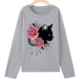 thumbnail image 4 of Moda mujer primavera otoño impreso manga larga cuello redondo Casual Tee Tops Pompotops FGAJ1441, 4 of 5