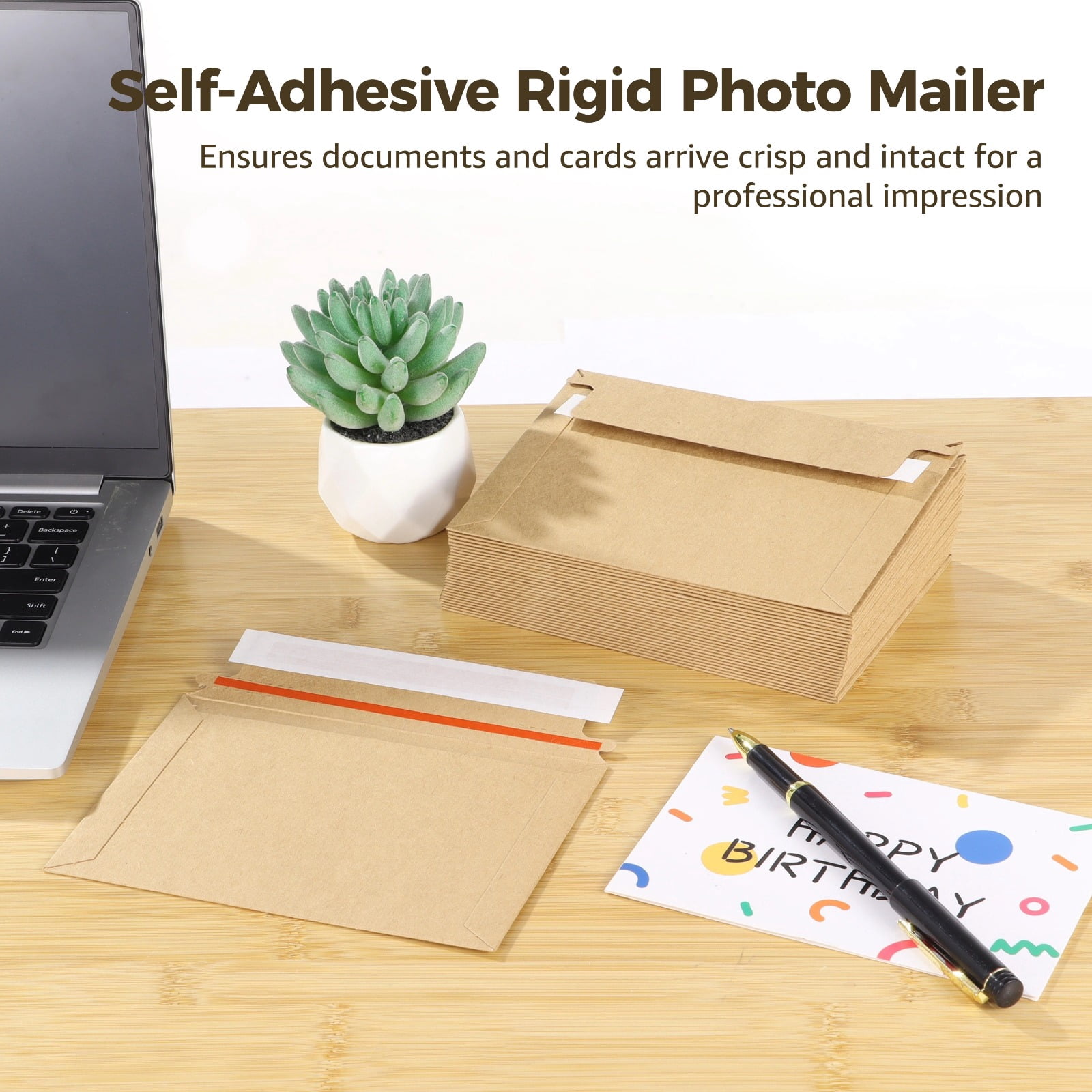 400 PCS Rigid Photo Mailers, 6.5 x 4.5 in Self-Adhesive Kraft Paper Shipping Envelopes for Photos, Documents, Cards, Invitations, Bulk Mailing Supplies for Business