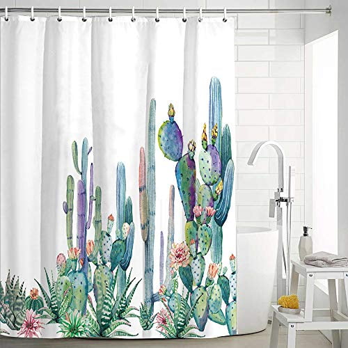 Heopapin Bathroom Shower Curtain Watercolor Tropical Cactus Shower Curtains With 12 Hooks Succulent Cactus Bath Curtain Reinforced Buttonholes Bathroom Curtain 70 W A 70 H Walmart Com Walmart Com