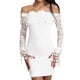 thumbnail image 4 of Moda mujer Sexy hombro con fugas Color sólido encaje manga larga ajustado vestido corto Pompotops  ghjkhdj9290, 4 of 9