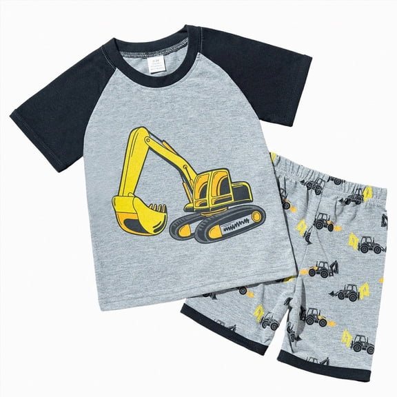 Leey-World Boys Pajama Shorts Size 8 Fun Tee Shorts Breathable Cotton Short Sleeve Comfortable Fit Summer Pajamas Soft Cute Set for 2t 3t 4t 5t 6t 7t Summer Pjs Kids(Grey,2-3 Years)
