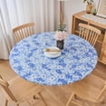 thumbnail image 2 of Round Elastic Edged Vinyl Tablecloth with Flannel Backing Waterproof Oil-Proof PVC Fitted Table Cloth Plastic Cover (Fits Tables up to 40" - 44" Diameter), 2 of 6