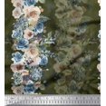 thumbnail image 1 of Soimoi Green Poly Georgette Fabric Grandiflora Roses Floral Print Fabric by the Yard 42 Inch Wide, 1 of 3