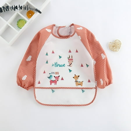 

Toddler Long Sleeve Baby Bibs Waterproof Sleeved Bib Soft Cartoon for Girls Boys