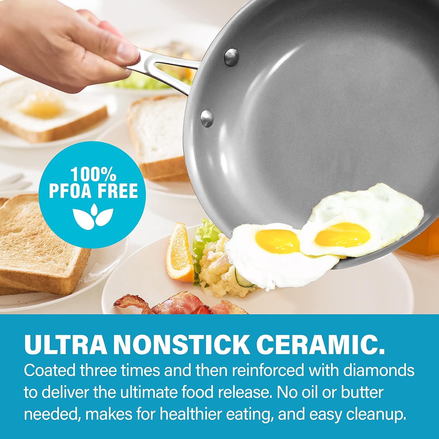 Gotham Steel 15 Pc Ceramic Pots and Pans Set Non Stick, Copper Cookeware Set with Utensils, Pot and Pan Set Nonstick, Induction Compatible with Stay Cool Handles, Aqua Blue