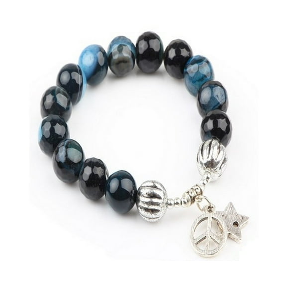 KATGI Fashion Semi Lava Stone Gemstone Birthstone Round Beaded Elastic Bracelet Star and Peace Sign