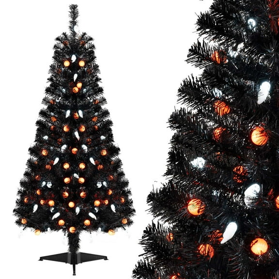 Costway 4.5 FT Artificial Halloween Tree with 281 Branch Tips 65 Orange Pumpkin Lights