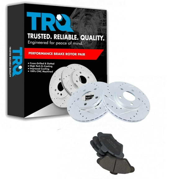 TRQ Front Performance Brake Pad & Rotor Kit Brake Pads Brake Rotors Set Ceramic Premium G-Coated Fits Select 1994-1998 Ford Mustang