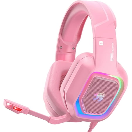 ZIUMIER Z30 Pink Gaming Headset for PS4, PS5, Xbox One, PC, Wired Over-Ear Headphone with Noise Canceling Microphone, LED Flowing RGB Light, 7.1 Surround Sound,Comfortable Earmuffs