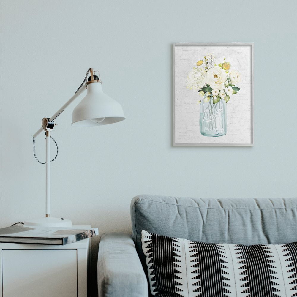 Stupell Industries Quaint Spring Floral Bouquet in Simple Blue Jar Framed Wall Art Design by Lettered and Lined