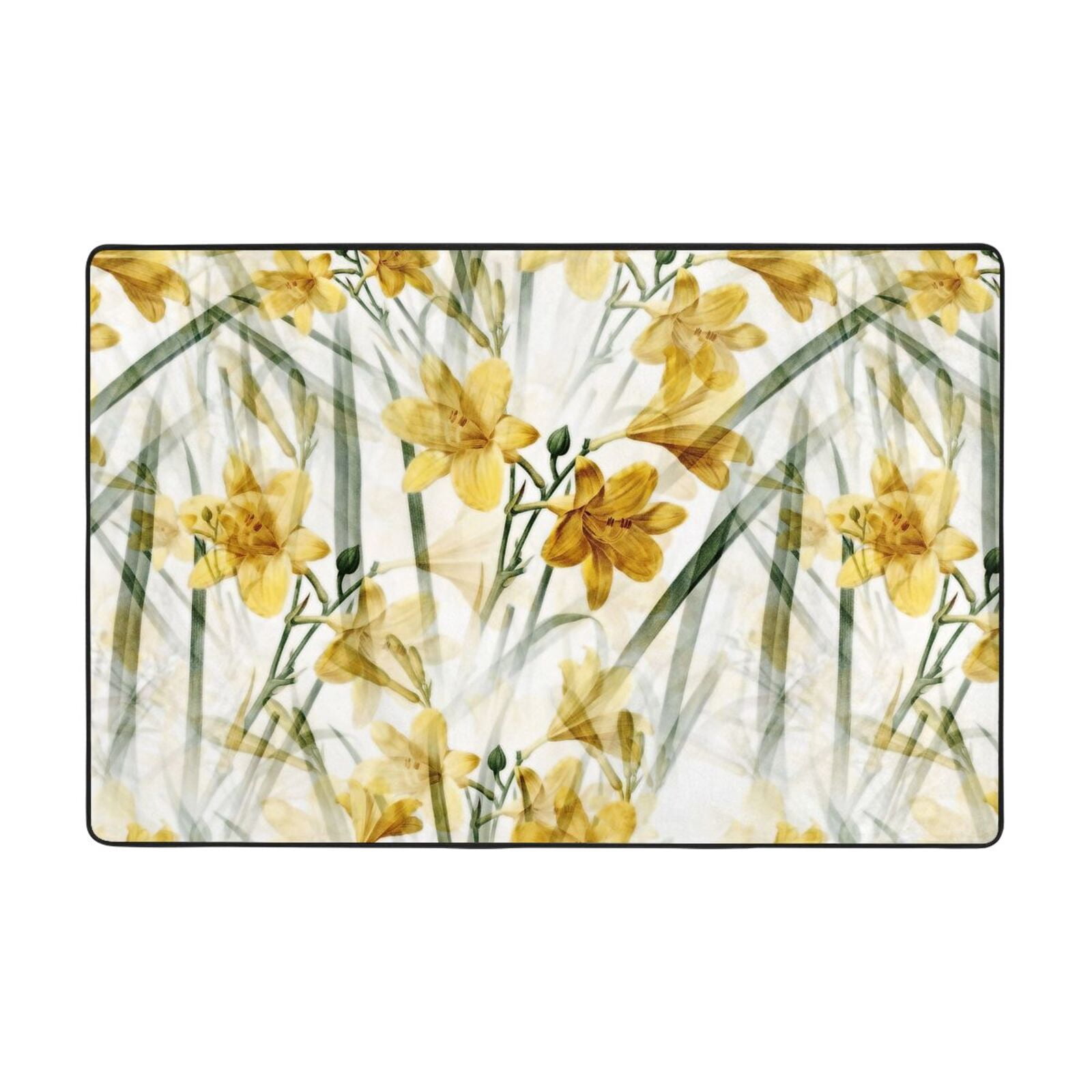 XMXT Non-Slip Area Rug, Yellow Floral Pattern Polyester Rugs for Living ...