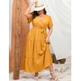 thumbnail image 3 of Plus Size Wedding Guest Maxi Dresses for Curvy Women, Summer Casual Floral Long Party Sundress with 3/4 Sleeve, 3 of 8