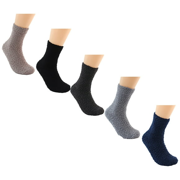 Men Crew Socks Cozy 5 Pairs Casual Lightweight Warm Fuzzy Socks Slipper Socks