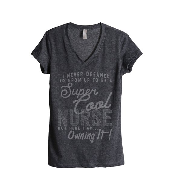 Super Cool Nurse Women's Fashion Relaxed V-Neck T-Shirt Tee Charcoal Grey X-Large