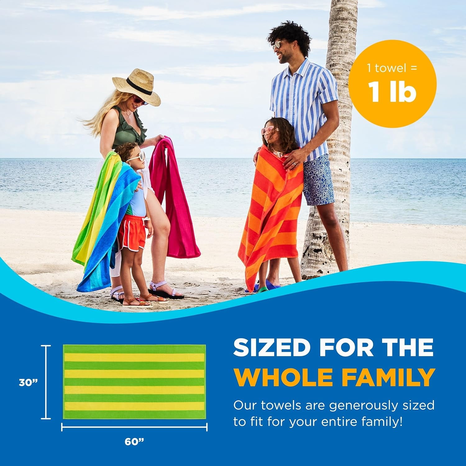 Kaufman - Ultrasoft, Plush ,100% Combed Ring Spun Yarn dye Cotton Velour Tonal Stripe Oversized 30”x60” Highly Absorbent, Quick Dry, Colorful Striped Beach, Pool and Bath Towel. (4)