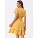 thumbnail image 4 of Vestido de verano para mujer con cuello en V, manga corta, ribete de croché, línea A, dobladillo con volantes Amarillo M, 4 of 6