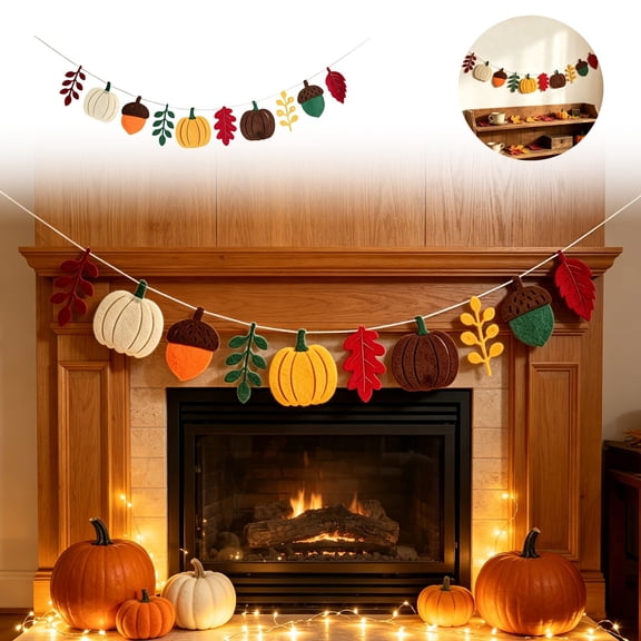 Ailezt Halloween Decor Fall Hanging Banner Autumn Pumpkin Leaf For Fireplace Mantle Thanksgiving Halloween Home Party Decoration