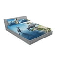 thumbnail image 2 of Ambesonne Animal Fitted Sheet & Pillow Sham Set, Wild Suchomimus Dinosaur, King, Blue Green Grey, 2 of 2