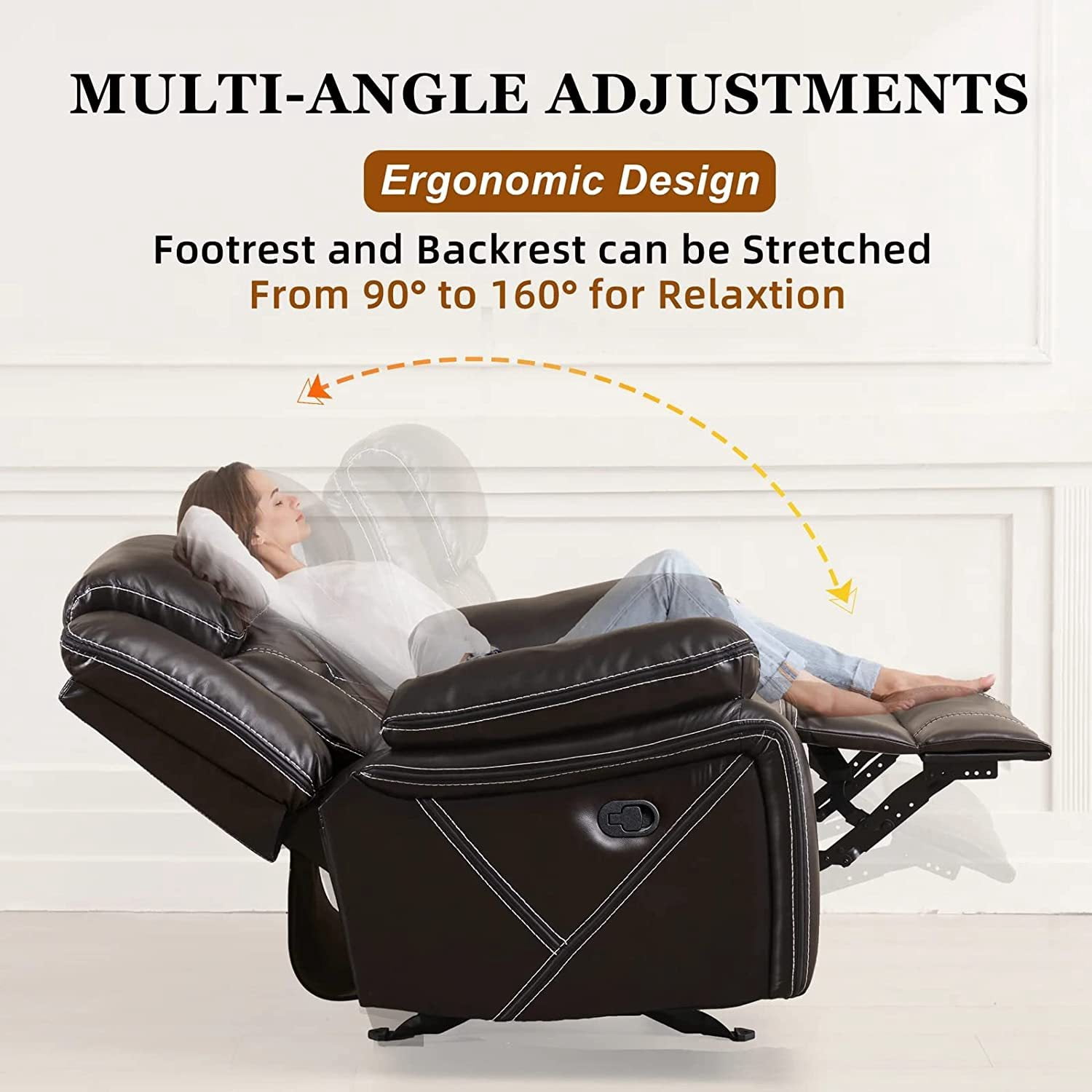 Leather Recliner Chair Home Theater Seating with Rocking Glider Reclining Rocker PU Faux Manual Sofa