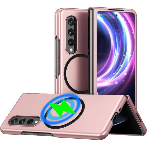 Magnetic Case for Samsung Galaxy Z Fold 4, [Compatible with MagSafe] Dual Layer Military Grade Drop Shockproof Anti-Scratch [Wireless Charging] Phone Case for Samsung Galaxy Z Fold4 QHMS-Pink