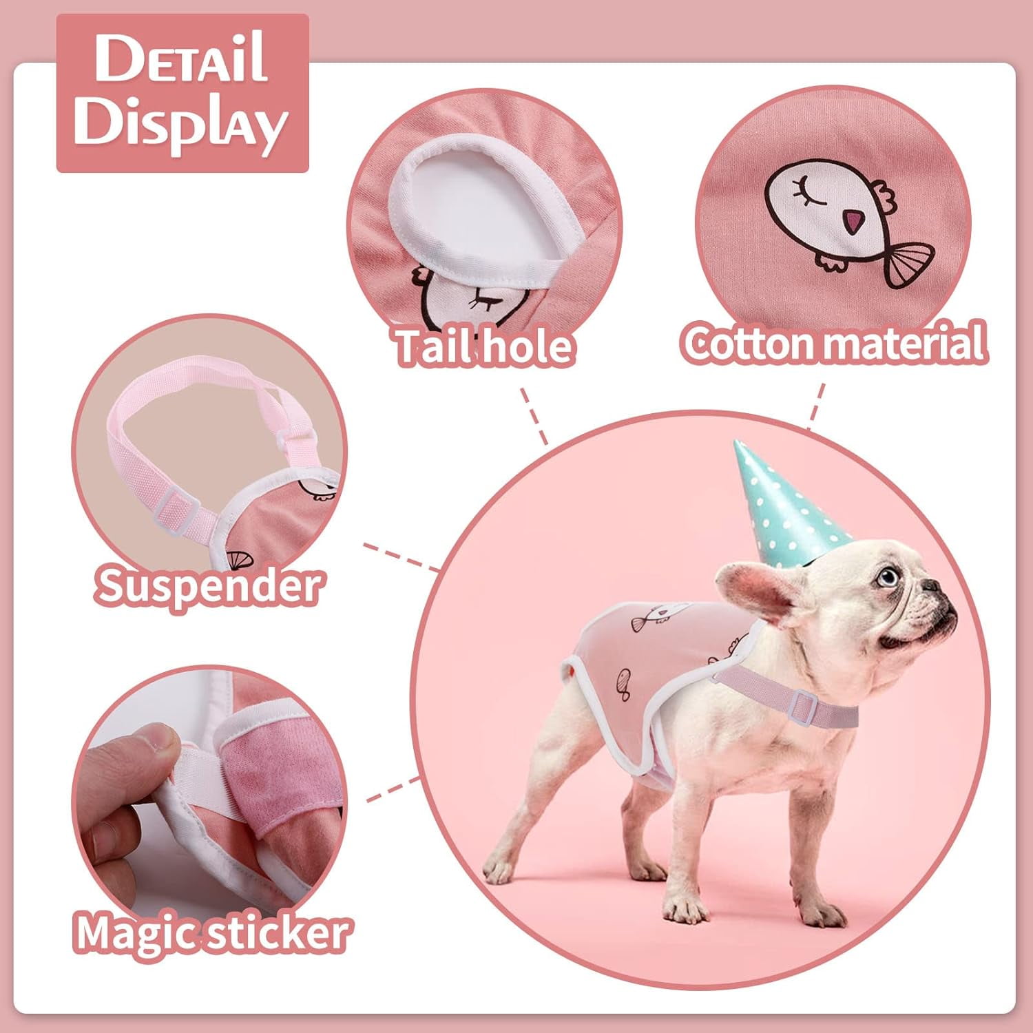 BURIBURI Dog Diaper Suspenders Female, Washable Dog Panties for Dogs in Heat, Escape Proof Dog Underwear Diapers, Reusable Pet Sanitary Pantie for Small Medium Girl Dogs