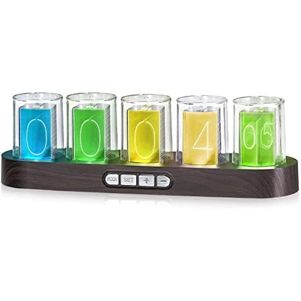 wonima44 Cadmos Nixie Tube Clock.Glow Tubes Analog Clock.Creative Retro Digital Variable Color.Exquisite Desktop Decoration- Gift Idea-No Assembly Required (Imitation Wood Grain)