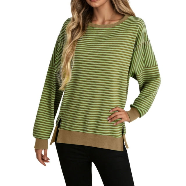 HNMKIU Chandail Col Rond à Blocs de Couleur pour Femmes, Chandail Ample Décontracté à Capuche pour Automne Hiver Marron, m