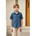 thumbnail image 4 of Arshiner Boys Cuban Guayabera Shirt Cotton Linen Button Down Shirt Light Blue 9-10 Years, 4 of 9