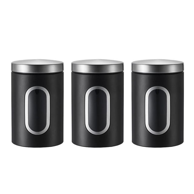 Juego de 3 recipientes herméticos de acero inoxidable para cocina, organizador para el hogar con tapa Negro