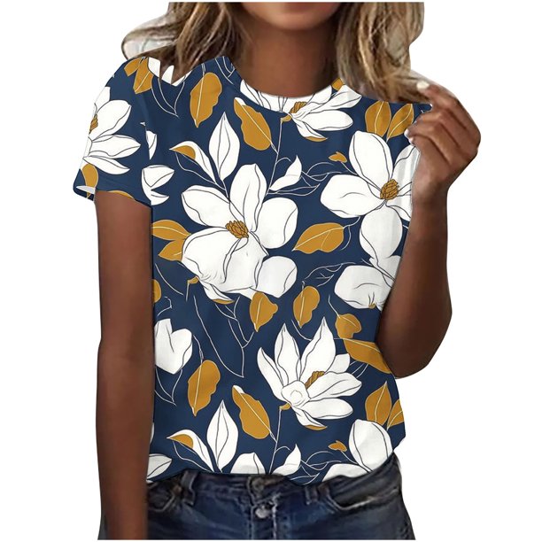 Tops de Ajuste Suelto para las Mujeres Impreso Manga Corta Suéter Camiseta Cuello Redondo Blusa Casual, Top de Moda para el Uso Diario Y las Salidas