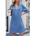 thumbnail image 3 of Women's Denim Dress Summer Casual Babydoll 2025 V Neck 3/4 Sleeve Jean Dresses, 3 of 6