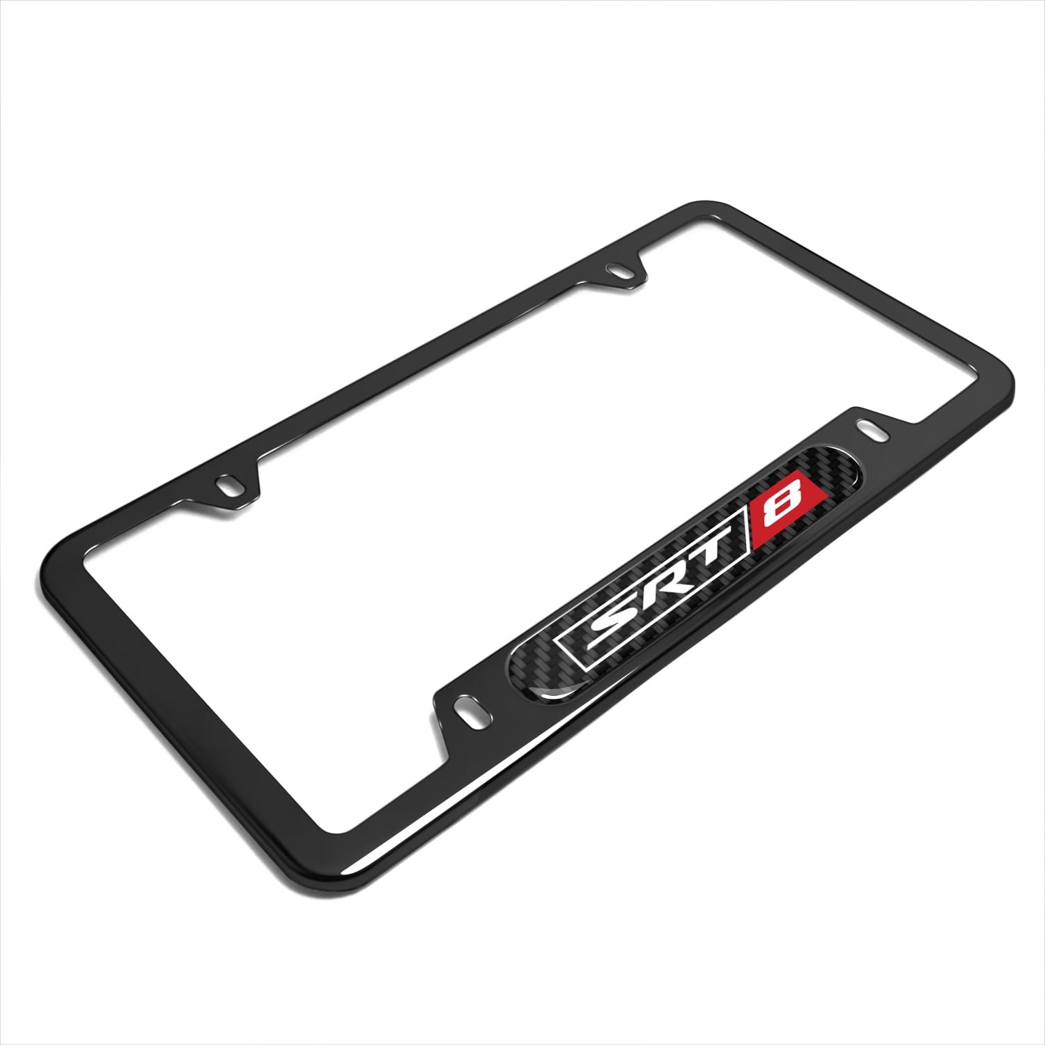 iPick Image for SRT-8 Logo Real Carbon Fiber Insert Black Stainless Steel License Plate Frame, Official Licensed