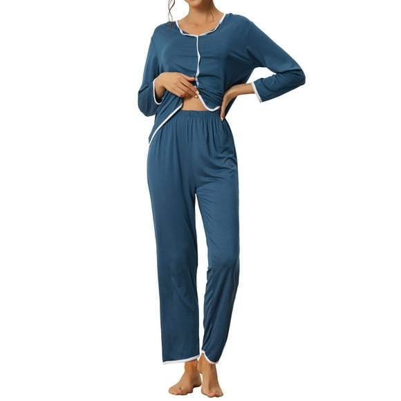 Conjuntos de lounge para mujeres INSPIRE CHIC para el Día de la Madre, camisetas de manga larga con pantalones, conjuntos de pijama XS azul lago