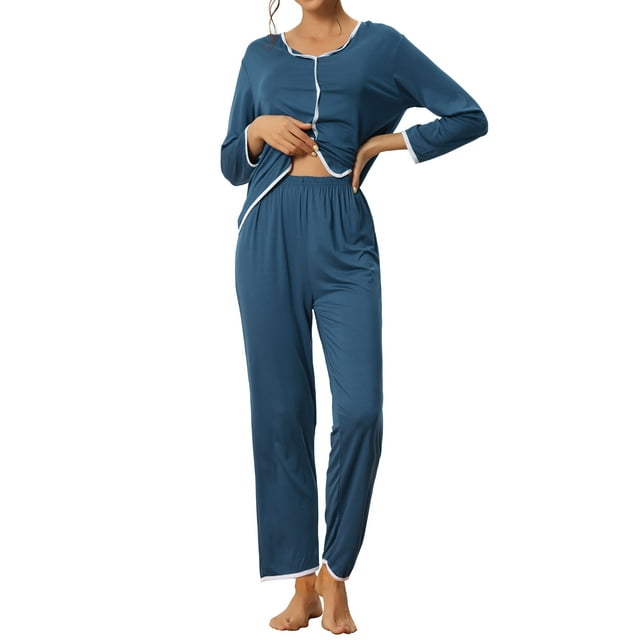 Conjuntos de lounge para mujeres INSPIRE CHIC para el Día de la Madre, camisetas de manga larga con pantalones, conjuntos de pijama XL azul lago