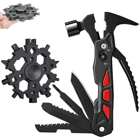Multitool Camping Accessories,12 In 1 Multitool Hammer Camping Gear Survival Tool with 23 In 1 Snowflake Multitool for Hunting Hiking Emergency Escape Tool,Gadgets for Men Dad Husband