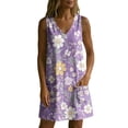 thumbnail image 6 of Levmjia Women's Summer Sleeveless V Neck Floral Print Mini Dress Casual Pocket Loose Fit A Line Swing Dress Beach Vacation Daily Wear, 6 of 7