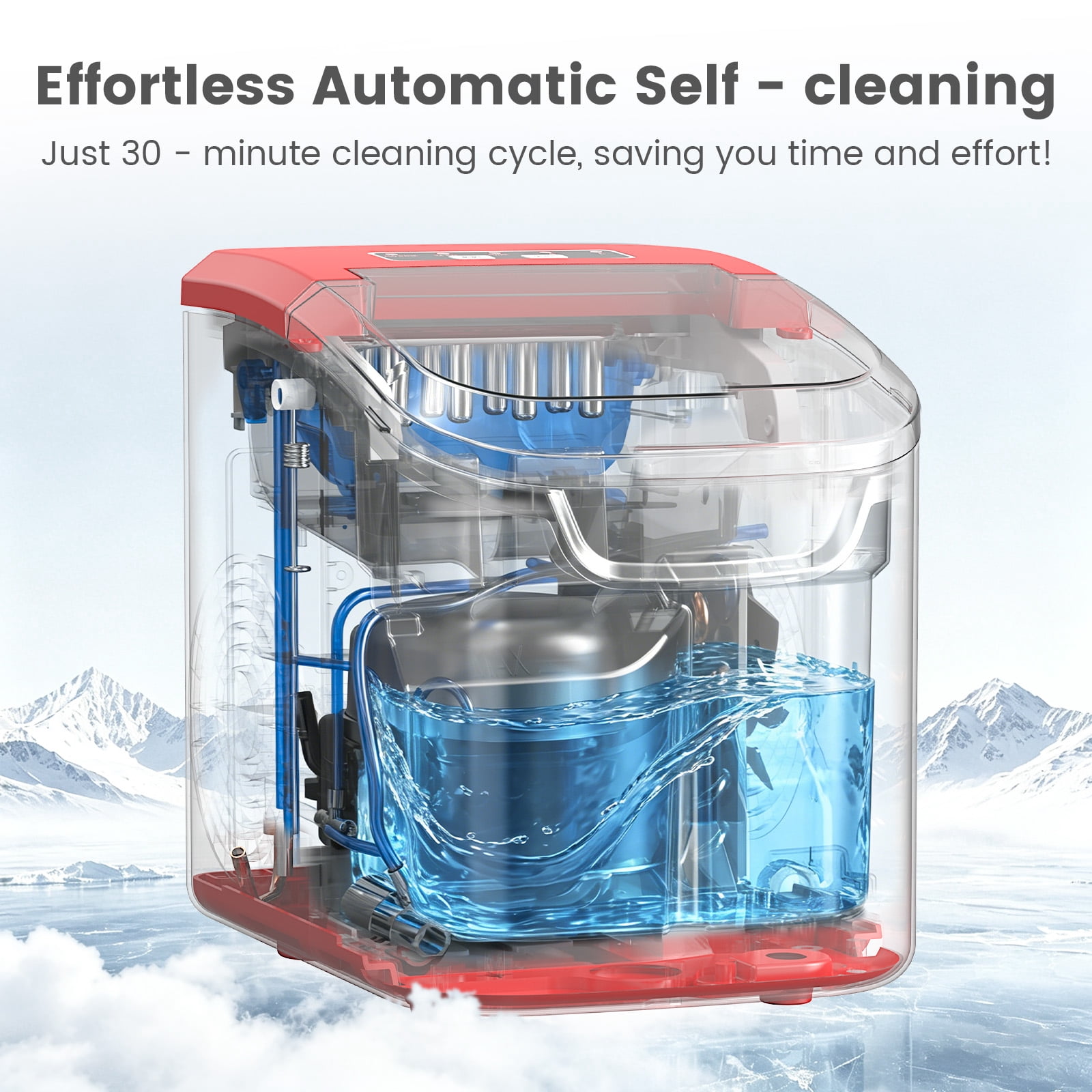 KNDKO Countertop Ice Maker Ice Machine With Handle,Self-Cleaning Ice Makers, 26Lbs/24H, 8 Ice Cubes Ready In 6 Mins For Home/Kitchen/Bar/Party/Camping