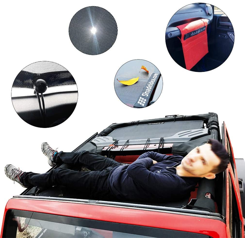 Shadeidea Jeep Wrangler Sunshade JK Unlimited (2007-2018) 2 Door and 4 Door Front-Blue Mesh Screen Sunshade SAHARA RUBICON SPORT S Top Cover UV Blocker with Grab Bag-10 Years Warranty