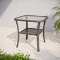 thumbnail image 3 of EAGLE PEAK Outdoor Wicker Side Table with Lower Storage, Rattan Coffee Table with Tempered Glass Top, Stonewash Gray, 3 of 9