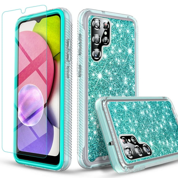 Samsung Galaxy S22 Ultra 5G Case, Circlemalls 12 Feet Drop Proof Phone Cover With Glitter Spot Diamond-Teal