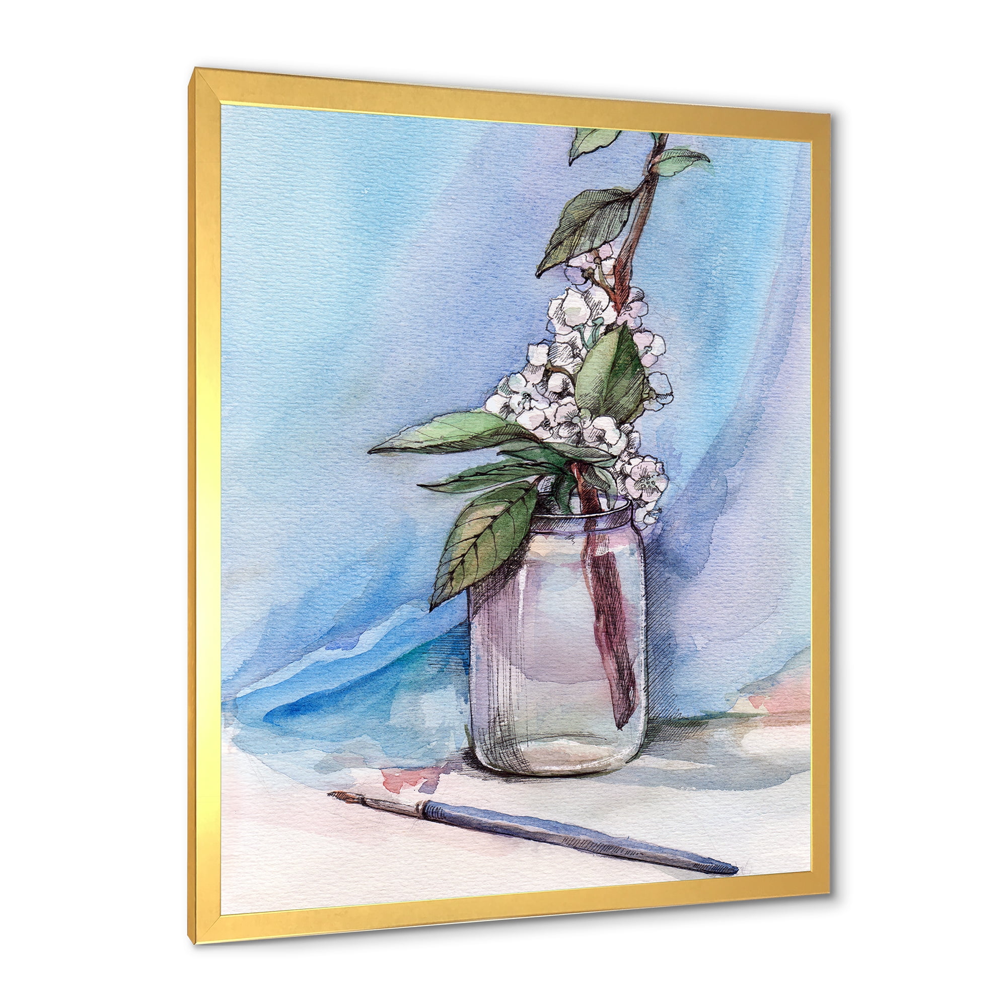 Designart 'Cherry Blossom Flowers In Glass Jar' Farmhouse Framed Art Print