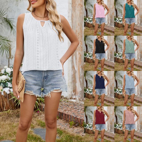 LILIYA Cute Tank Tops for Women Soft Solid Color Summer Tank Tops for Women Adjustable Comfy V Neck Sleeveless Tee Camisole Vest Button Casual Henley Tops Shirts