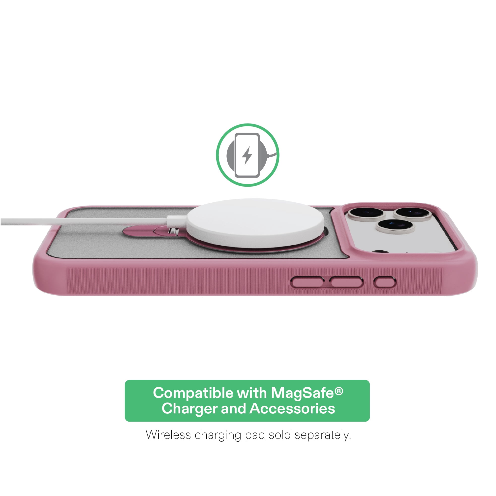 onn MagSafe Compatible Phone Case with Kickstand for iPhone 17 Pro - Pink/Frosted Clear