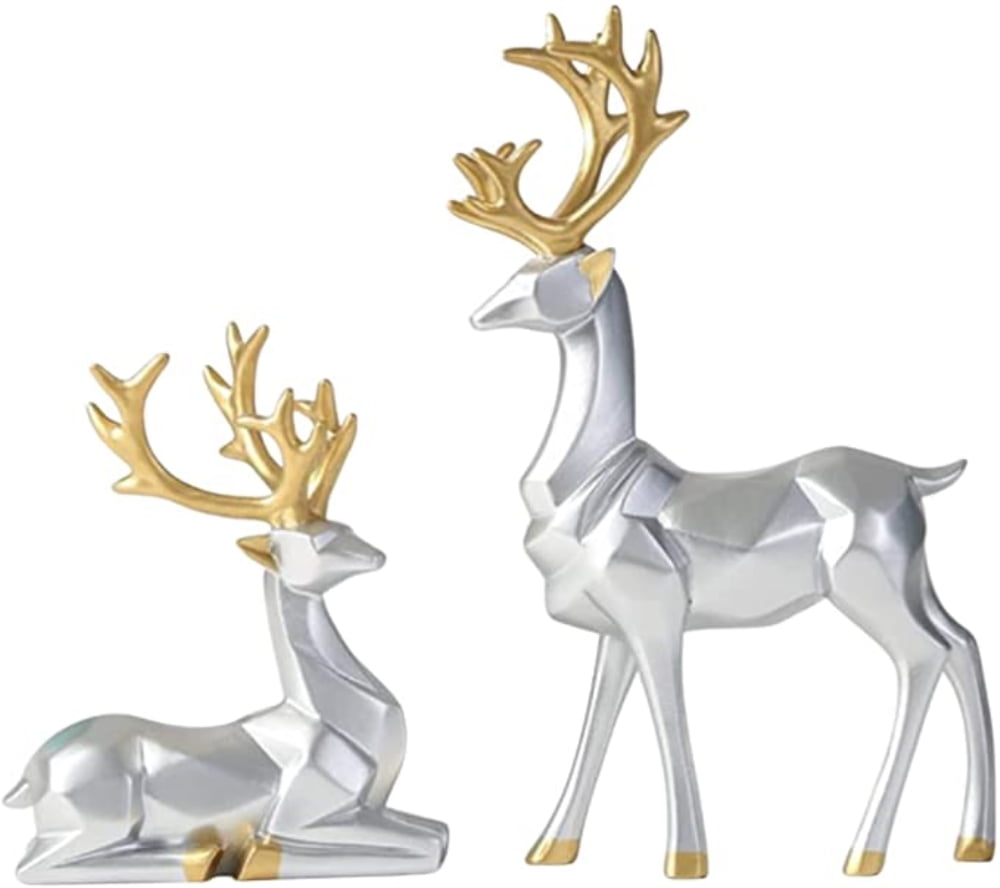 Latady Reindeer Sculpture Origami Style Sitting Deer Statues,Shelf