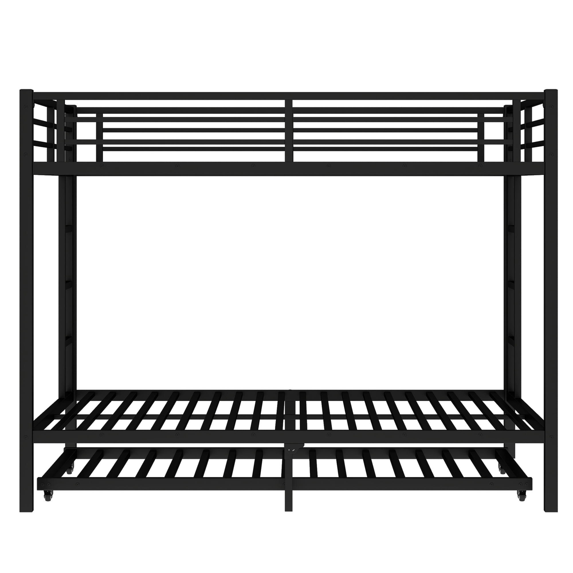 Leumius Queen over Queen Bunk Bed with Twin Size Trundle, Metal Bunk Bed for Kids and Teens, Black