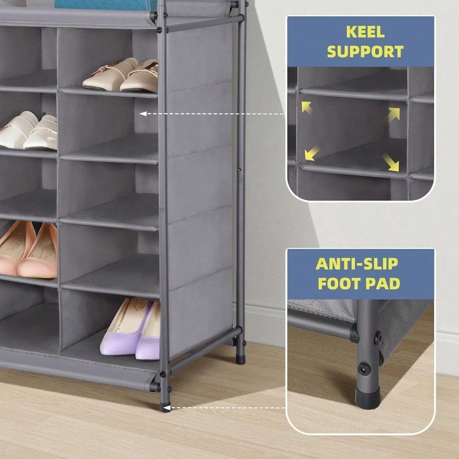 Stackable Shoe Cubby Organizer Free Standing Shoe Cube Rack for Entryway Bedroom Apartment Closet 20-Cube Gray